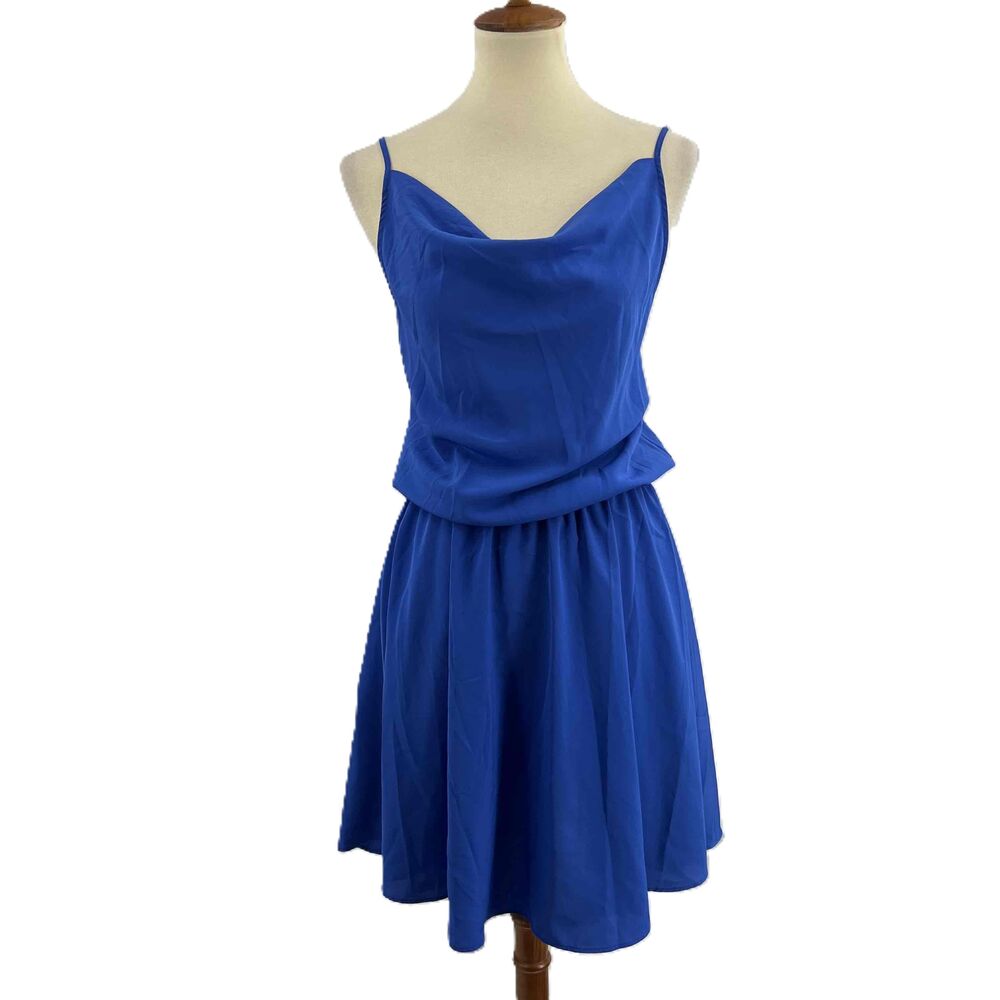 Amanda Uprichard Blue Sleeveless Cowl Neck Dress Elastic Waist Silky Small